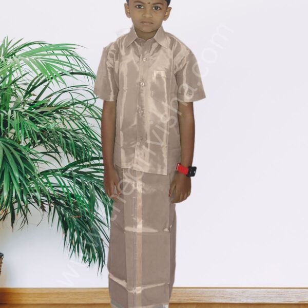 Privisha Silk Kids Shirt and Dhotis Combo Set – Silver Green