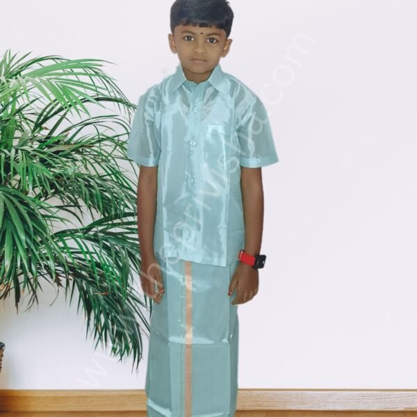 Privisha Silk Kids Shirt and Dhotis Combo Set – Peacock Blue
