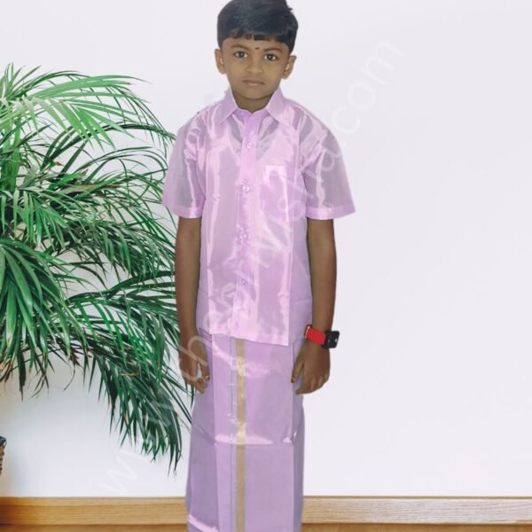 Privisha Silk Kids Shirt and Dhotis Combo Set – Pink