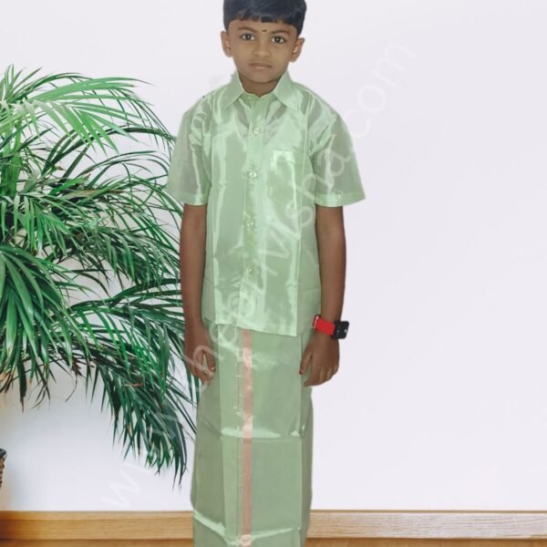 Privisha Silk Kids Shirt and Dhotis Combo Set – Pista Green