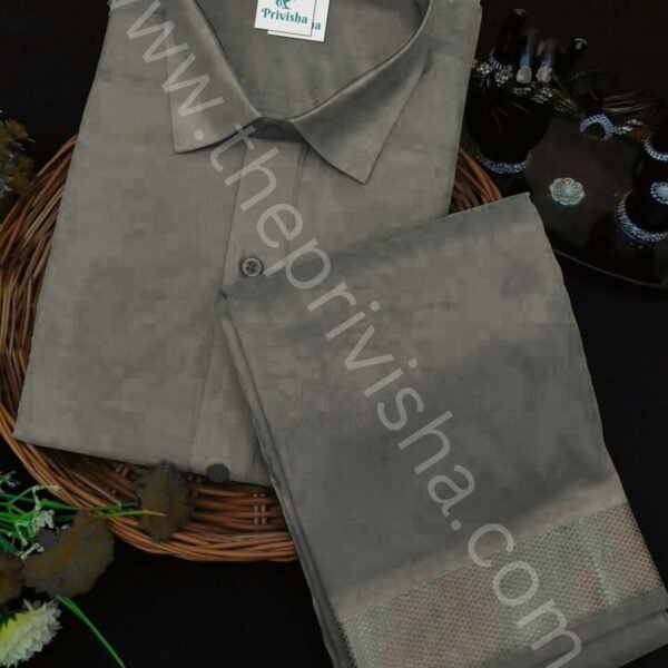 Privisha Silk Shirt and Dhotis Combo Set – Silver Green