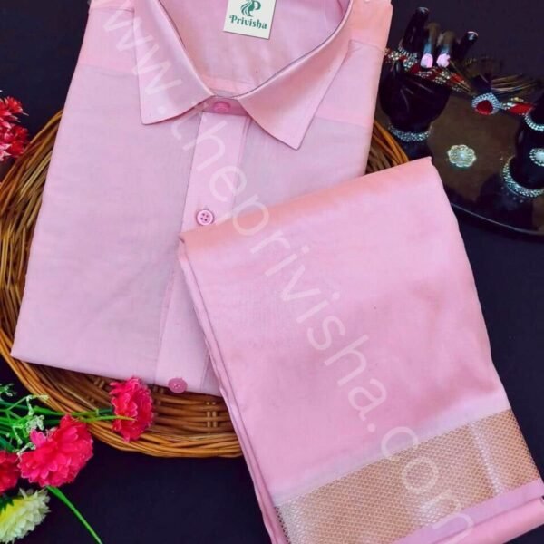 Privisha Silk Shirt and Dhotis Combo Set – Baby Pink