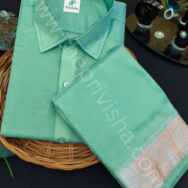 Privisha Silk Shirt and Dhotis Combo Set – Pista Green