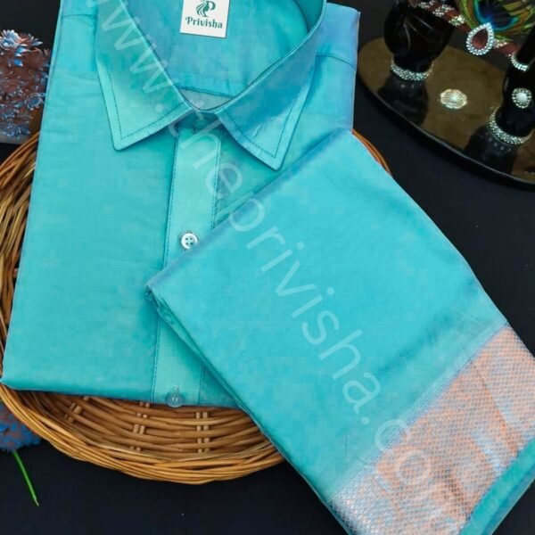 Privisha Silk Shirt and Dhotis Combo Set – Peacock Blue